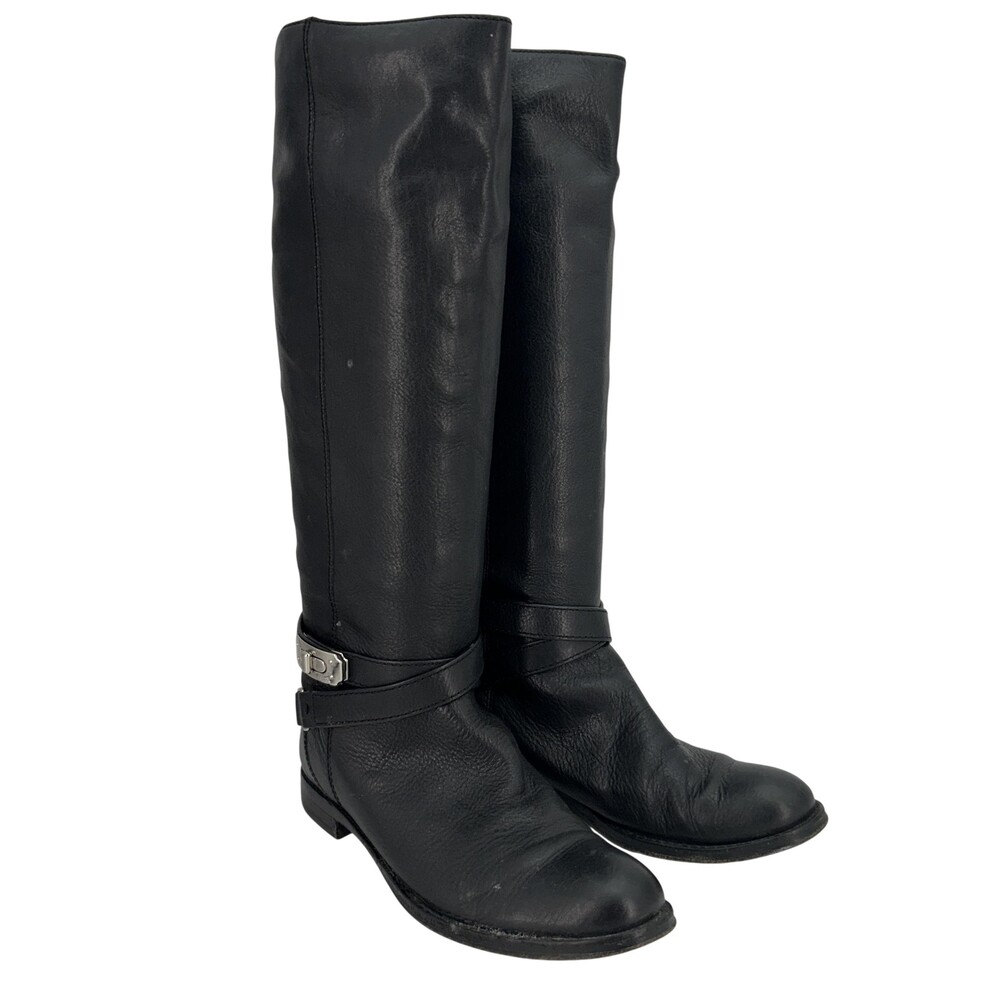 Coach Boots Womens Size 6.5 Christine Black Leather Riding Knee High Buckle